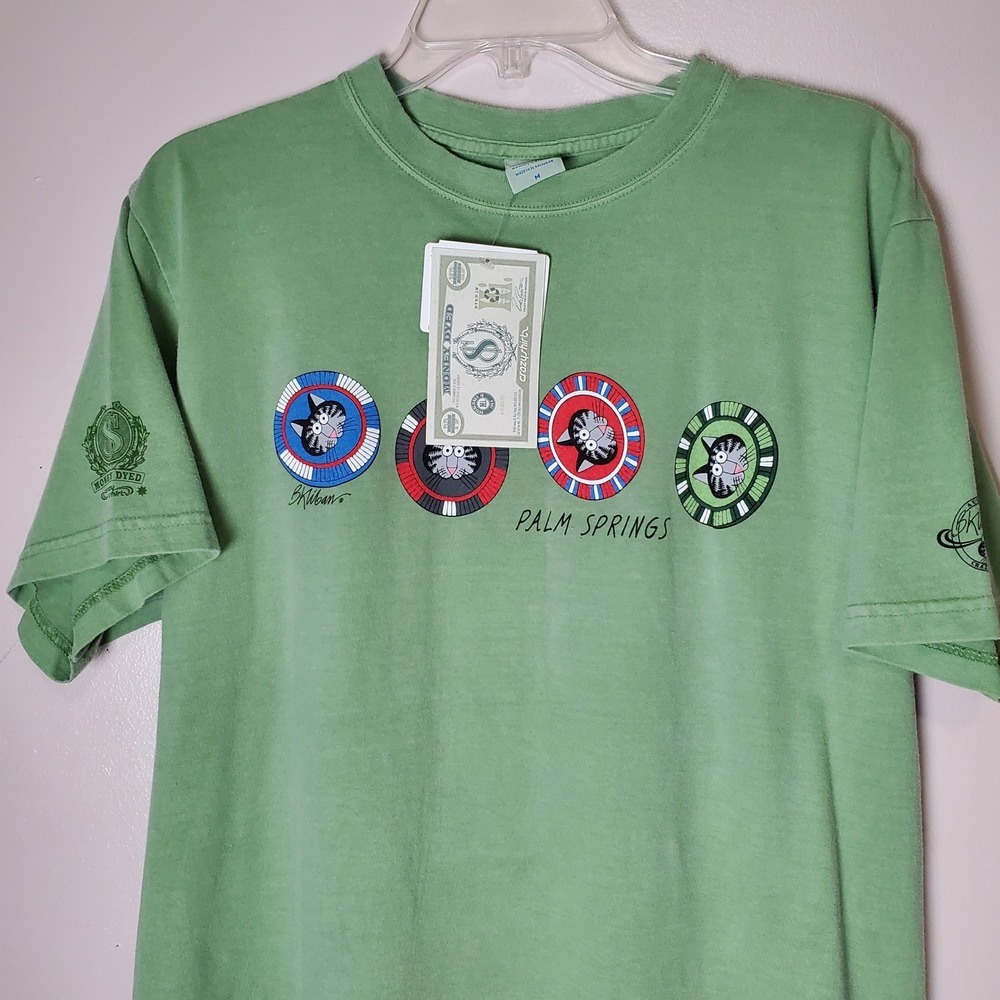 NWT B Kliban Crazy Shirt Hawaii Palm Springs Poker Chip Cat Green Medium Money